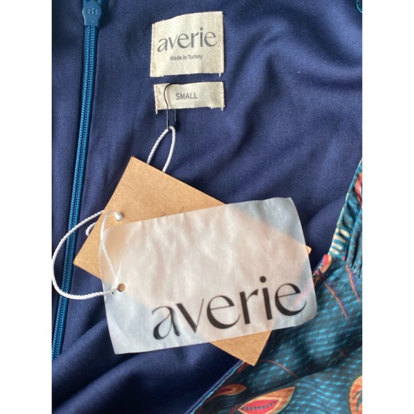 Averie Halley Ruched Midi Dress Flowery Print on Cobalt Blue Size Small - NEW - Picture 7 of 13